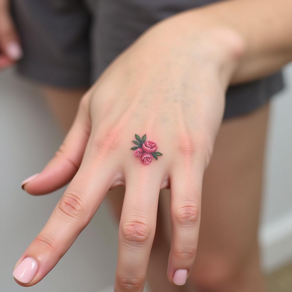 Hình xăm Châu Âu màu mini phong cách tối giản trên ngón tay