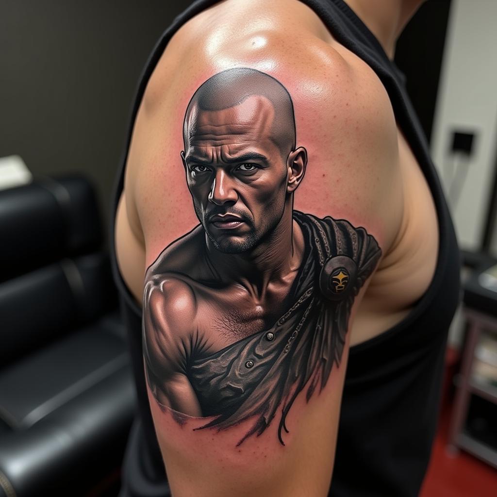 Hình xăm chiến binh trên bắp tay thể hiện sức mạnh và lòng dũng cảm của người sở hữu