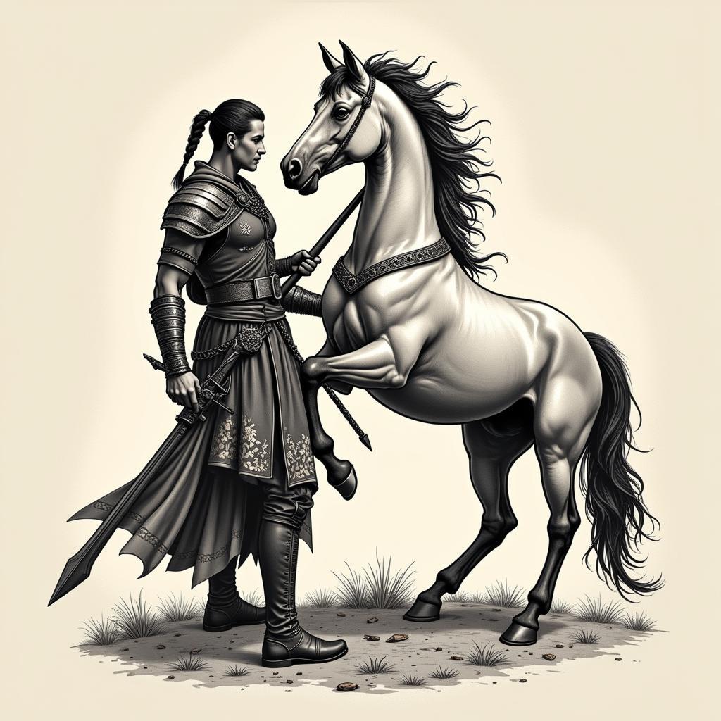 Hình xăm chiến binh cưỡi ngựa ý nghĩa cân bằng giữa sức mạnh và trí tuệ trong nghệ thuật xăm