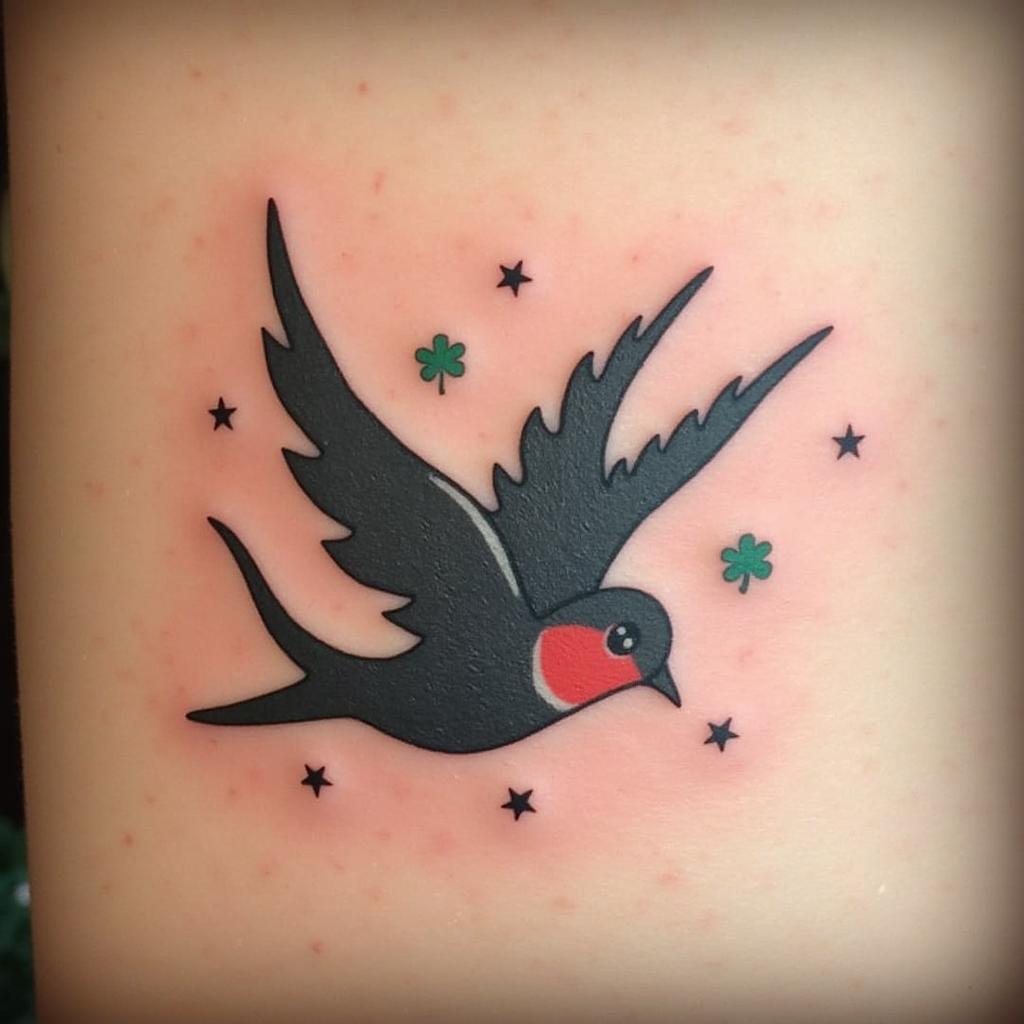 Hinh xam chim en bieu tuong may man va thanh cong trong cuoc song va su nghiep