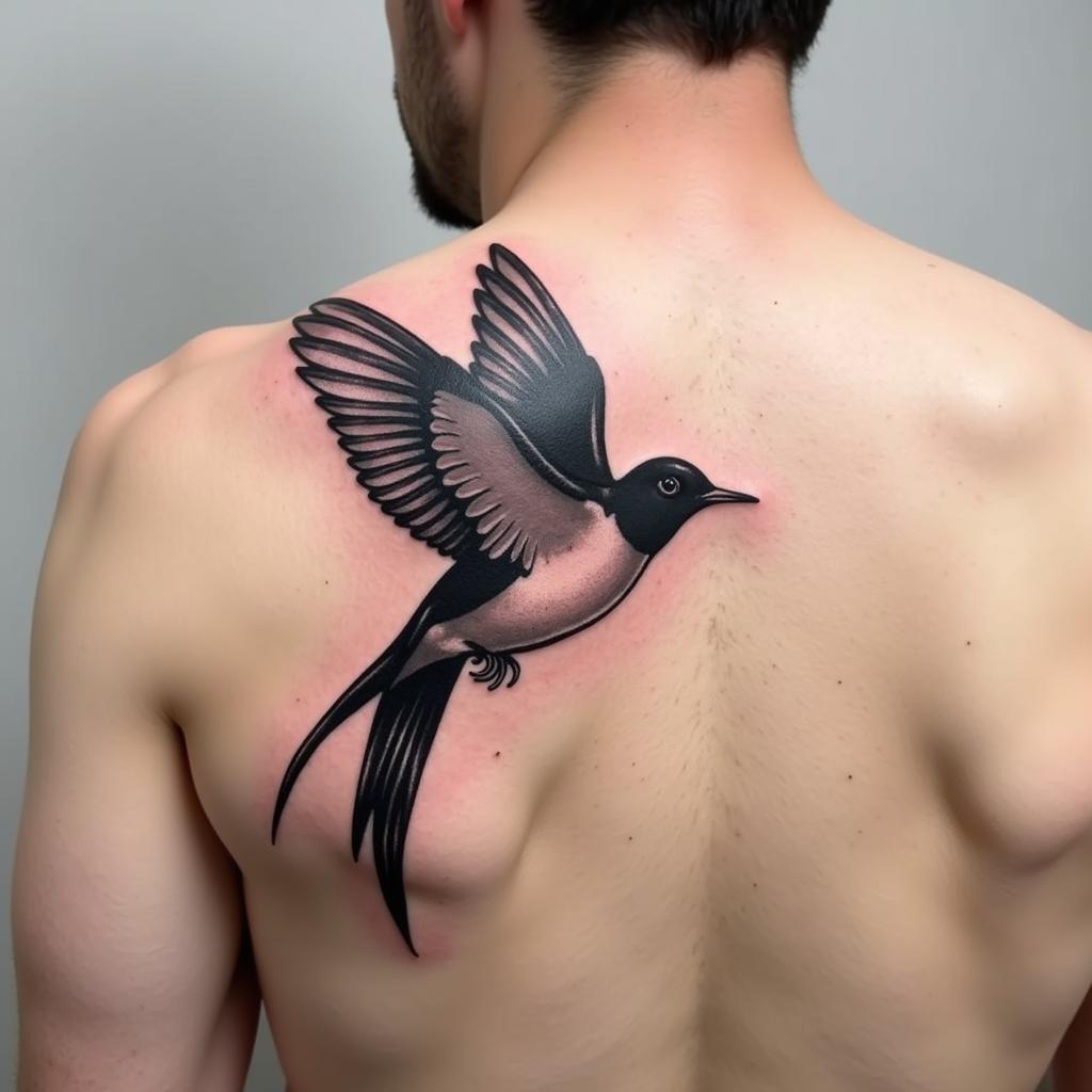 Hình xăm chim én lớn ở vai thể hiện sự mạnh mẽ và khả năng bảo vệ