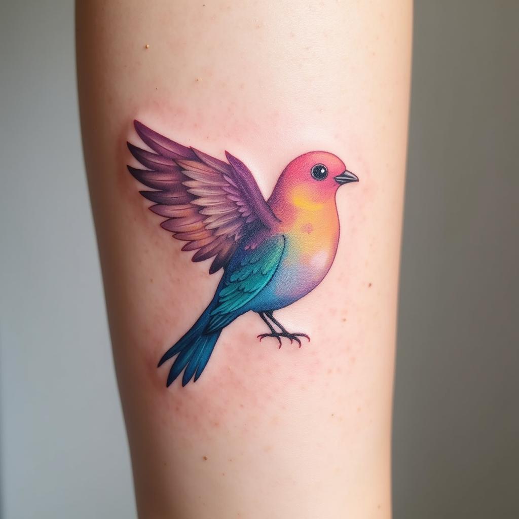 Hình xăm chim phong cách màu nước mềm mại và bay bổng với hiệu ứng loang màu