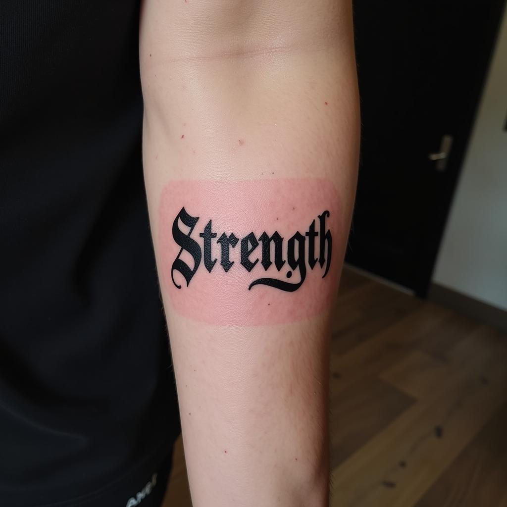 Hinh xam chu phong cach gothic tren co tay nam voi phuong chu manh me ca tinh