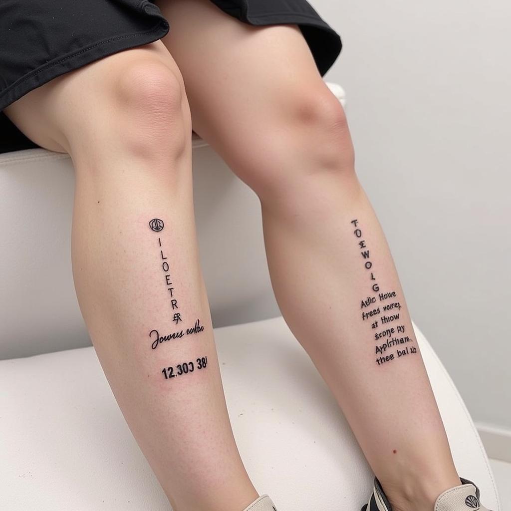 Hình xăm chữ và ký hiệu đơn giản trên chân