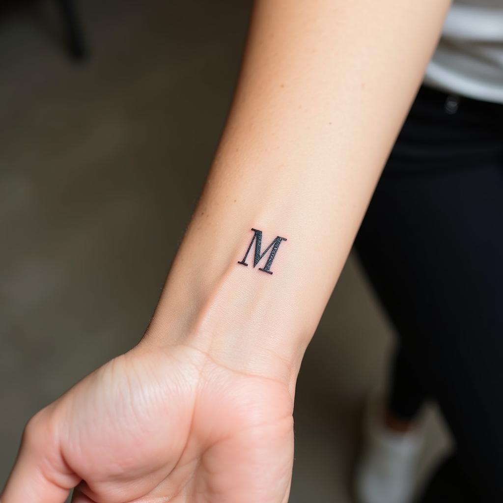 Hình xăm chữ mini nữ ở cổ tay Hình xăm chữ mini nữ ở cổ tay