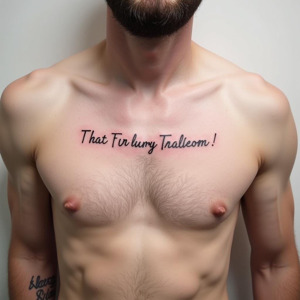 Hình xăm chữ trước ngực nam phong cách tối giản, đường nét tinh tế