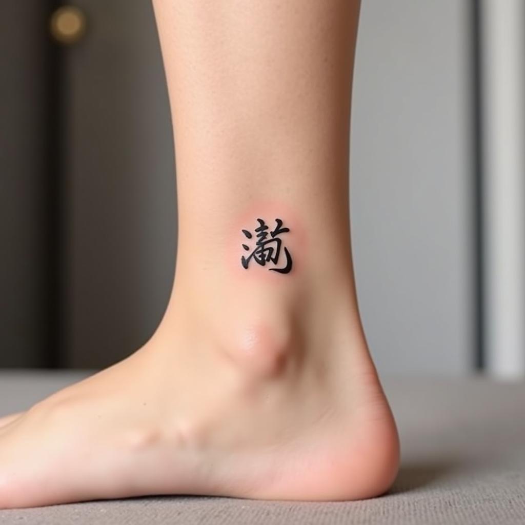 Hình xăm chữ Tĩnh ở cổ chân nhẹ nhàng, thanh tịnh