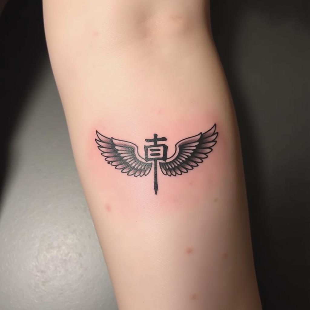 Hình xăm chữ Tự Do với thiết kế nhẹ nhàng, bay bổng như cánh chim