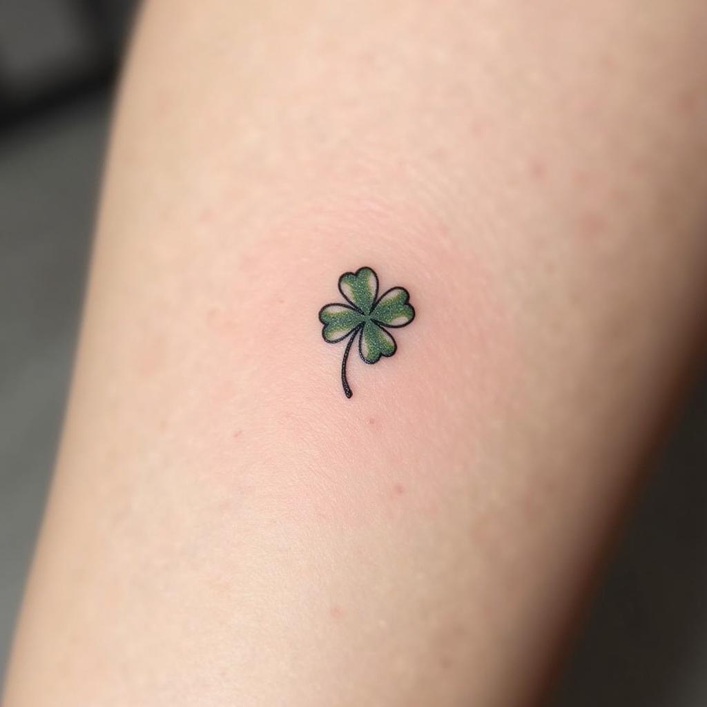 Hình xăm cỏ 4 lá mini biểu tượng may mắn và hy vọng