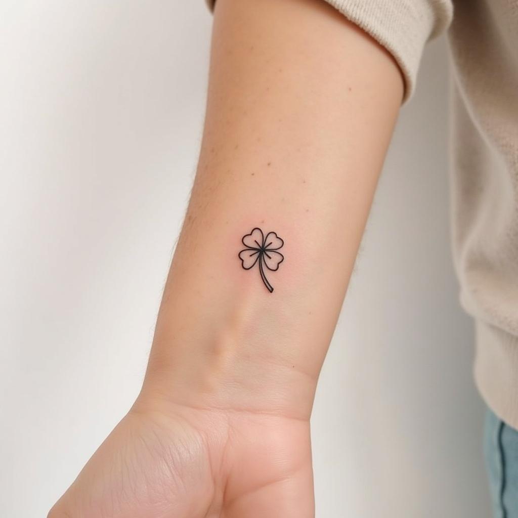 Hình xăm cỏ bốn lá tối giản phong cách minimalism tinh tế trên cổ tay