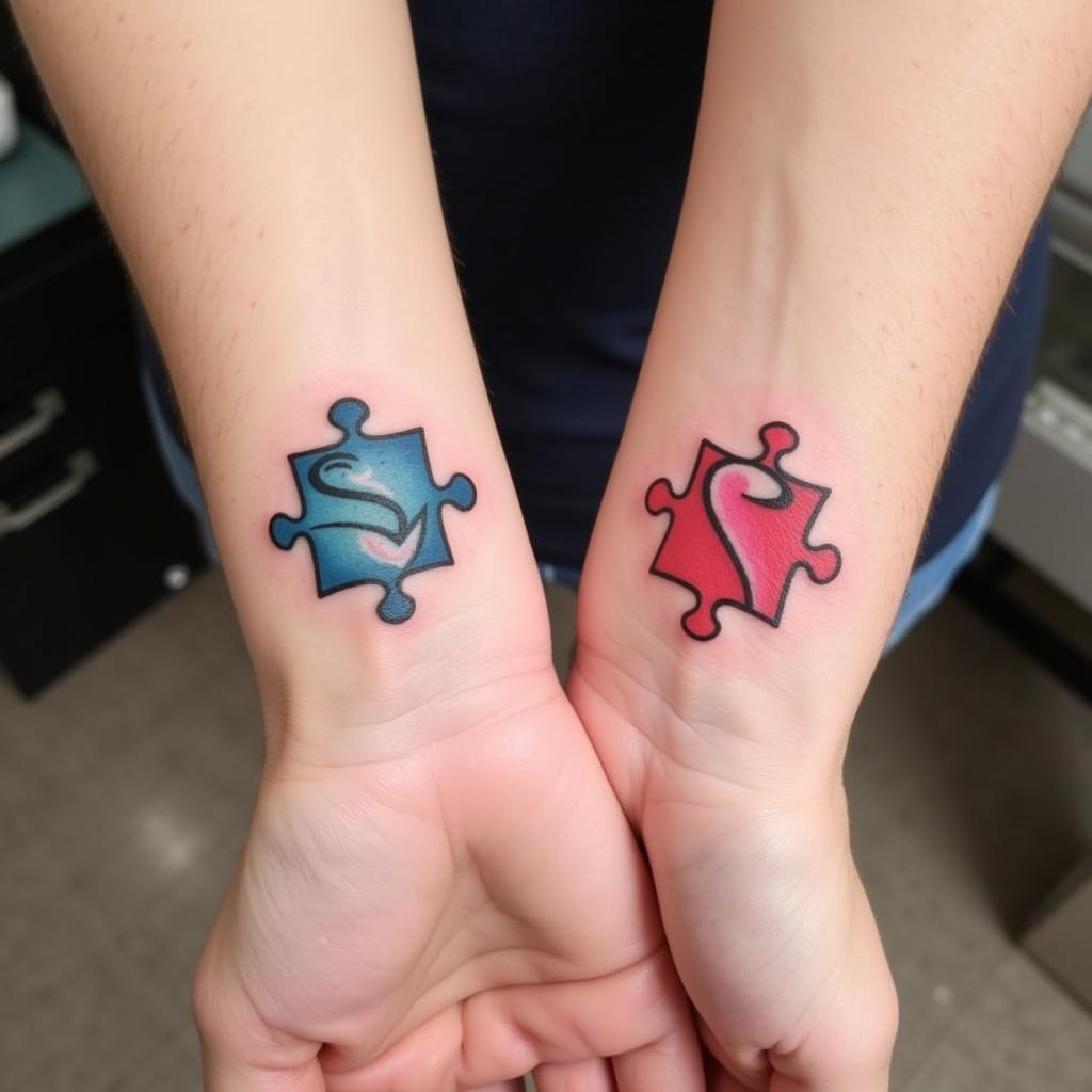 Hình xăm cổ tay đôi theo chủ đề mảnh ghép, biểu trưng cho sự gắn kết