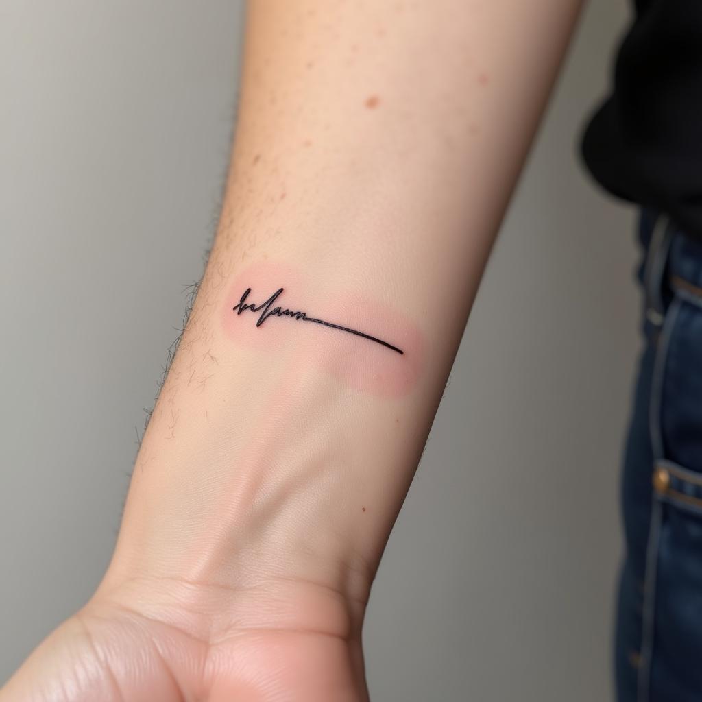 Hình xăm cổ tay nữ tối giản với đường kẻ nhỏ tinh tế