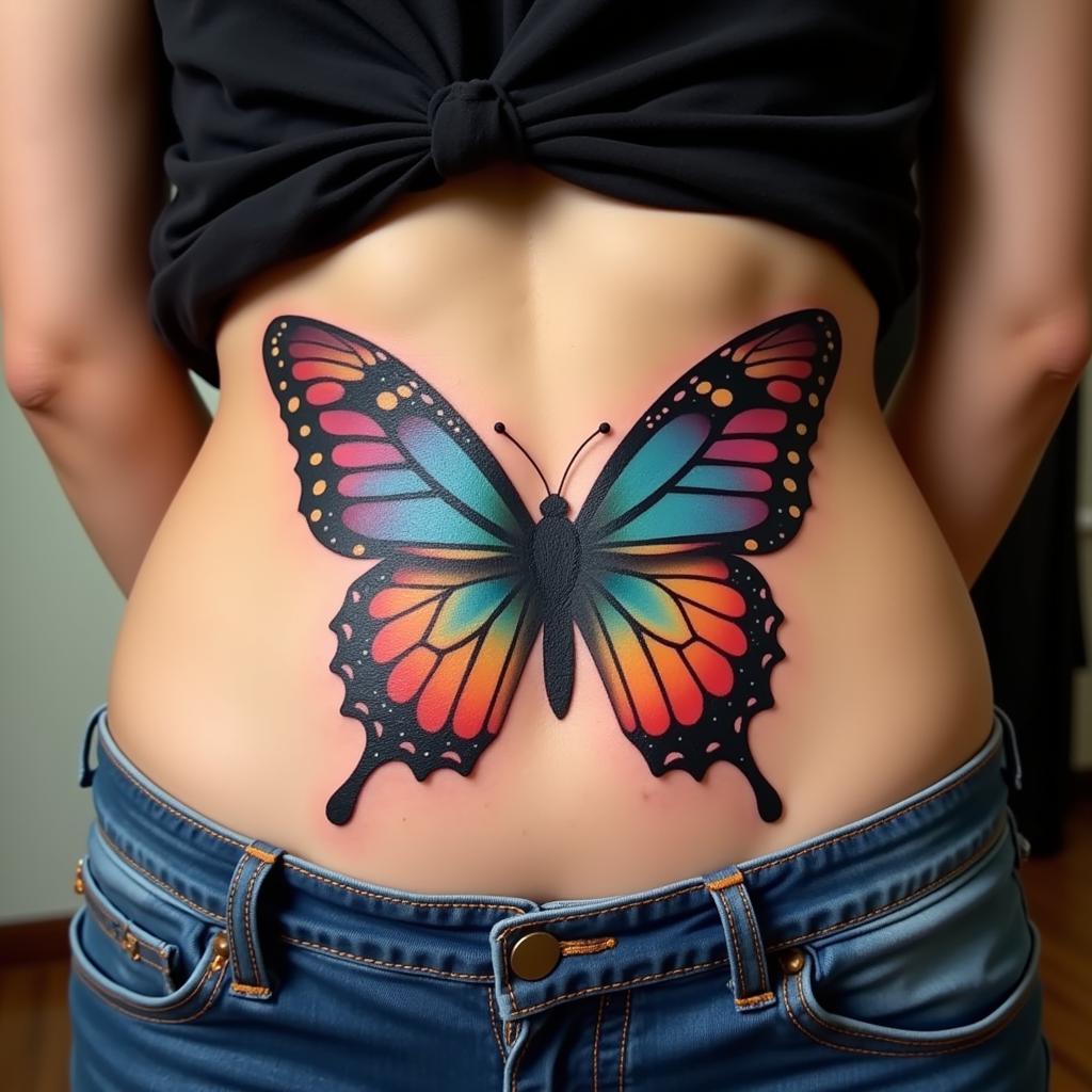 hinh-xam-con-buom-mau-sac-eo-nu-tu-do-bien-doi-67bede Hinh xam con buom nhieu mau tren eo nu bieu tuong cho su tu do va kha nang thay doi