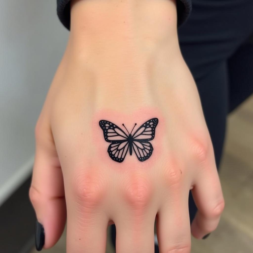 Hình xăm con bướm mini ở mu bàn tay thể hiện vẻ đẹp cá tính và thu hút mọi ánh nhìn