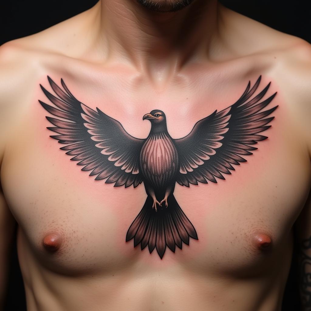 Hinh xam con chim sai canh tren nguc trai cua ca si Jack bieu tuong tu do va khat vong