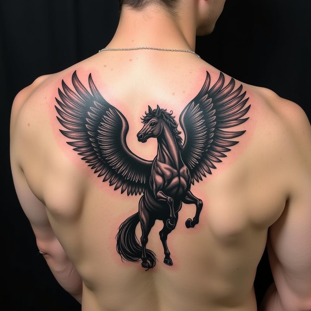 Hình xăm con ngựa có cánh biểu tượng sức mạnh và tự do