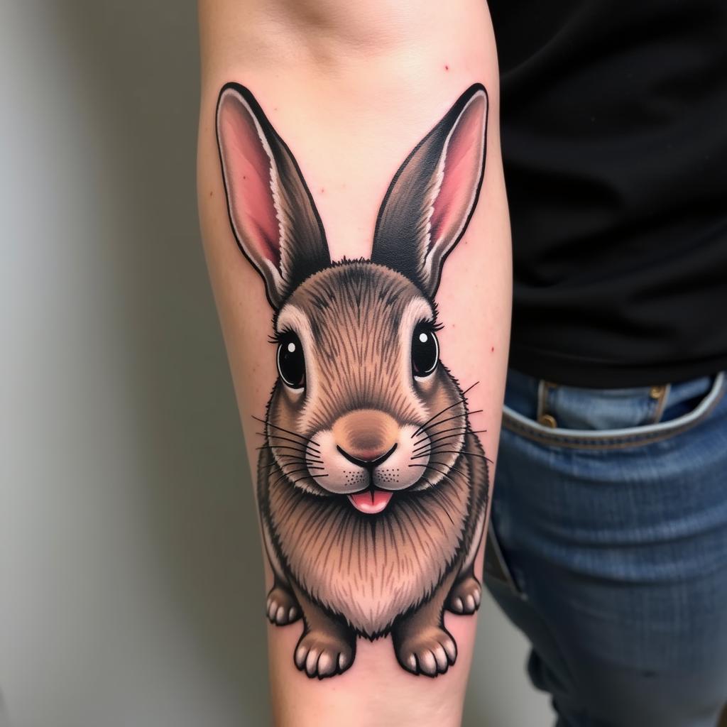 Hình xăm con thỏ phong cách tả thực realistic tinh tế tỉ mỉ đến từng chi tiết thể hiện kỹ thuật cao