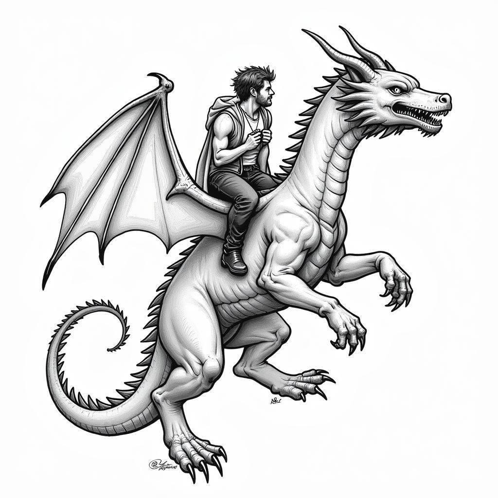 Hình xăm cưỡi rồng kết hợp sức mạnh của rồng và sự kiểm soát của con người tạo nên ý nghĩa độc đáo và hấp dẫn