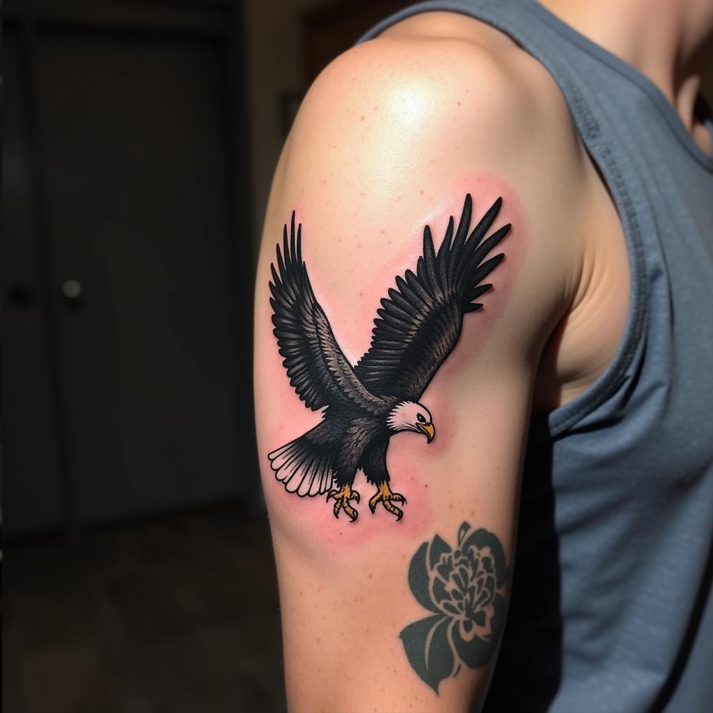Hình xăm đại bàng mini bắp tay nam mạnh mẽ cá tính