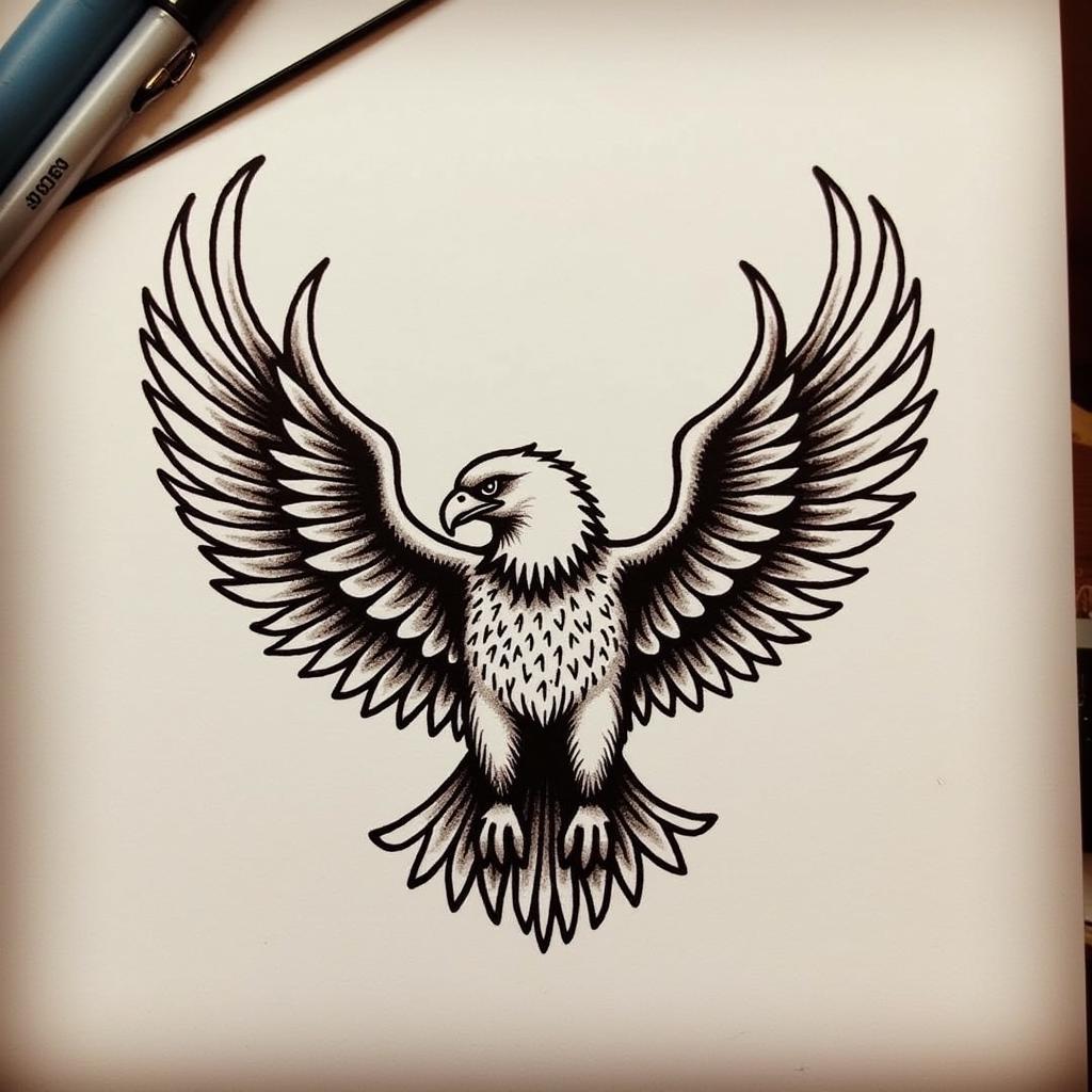 Hình xăm đại bàng mini biểu tượng cho sức mạnh, tự do và lòng dũng cảm, thiết kế mạnh mẽ