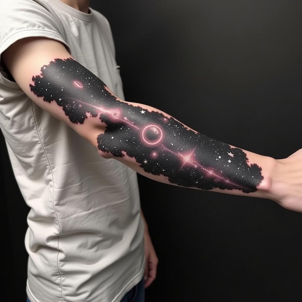 Hình xăm dải ngân hà vị trí cánh tay cá tính, thể hiện sự mạnh mẽ và tự tin
