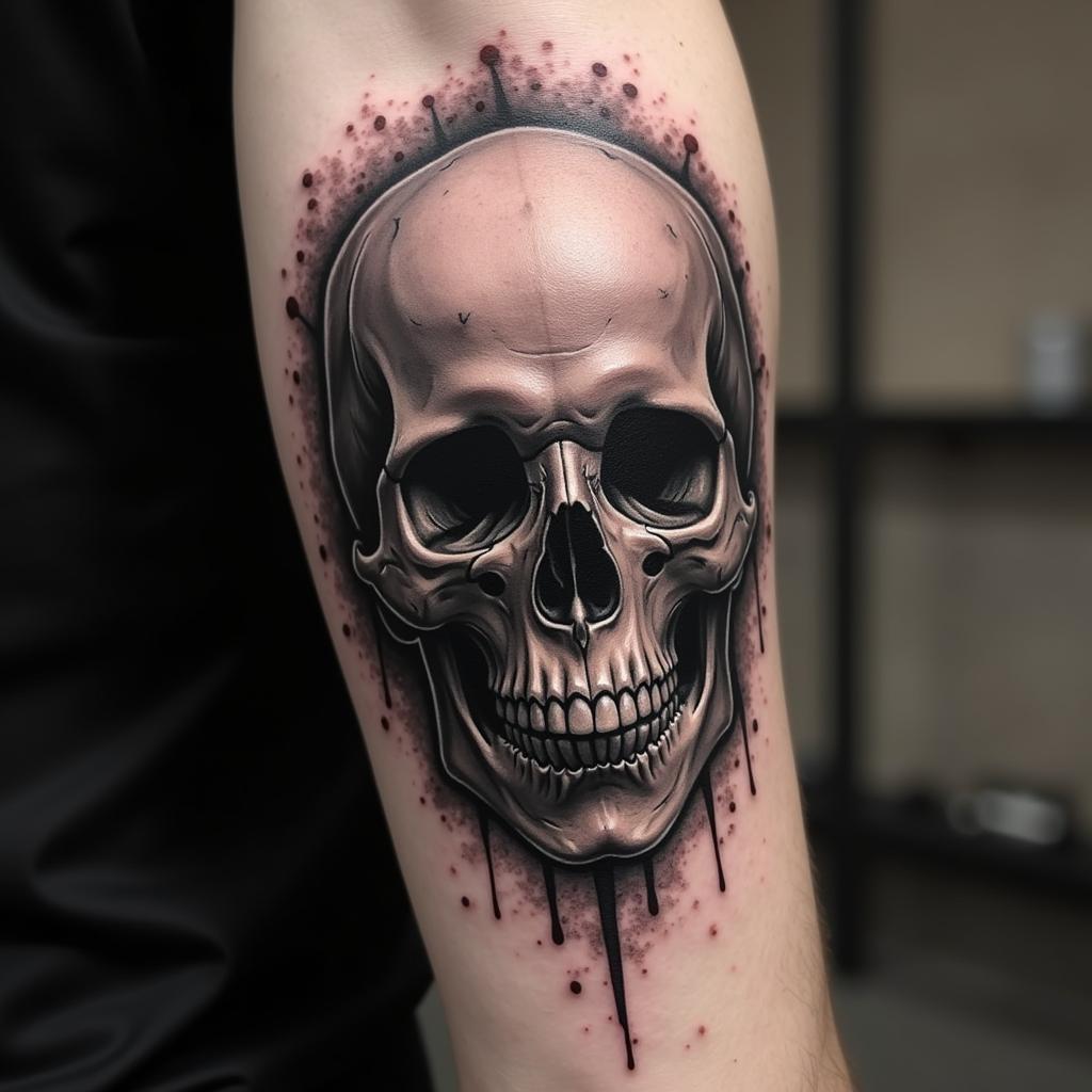 Hình xăm đầu lâu ở bắp tay thể hiện sức mạnh và sự tự tin của người đàn ông