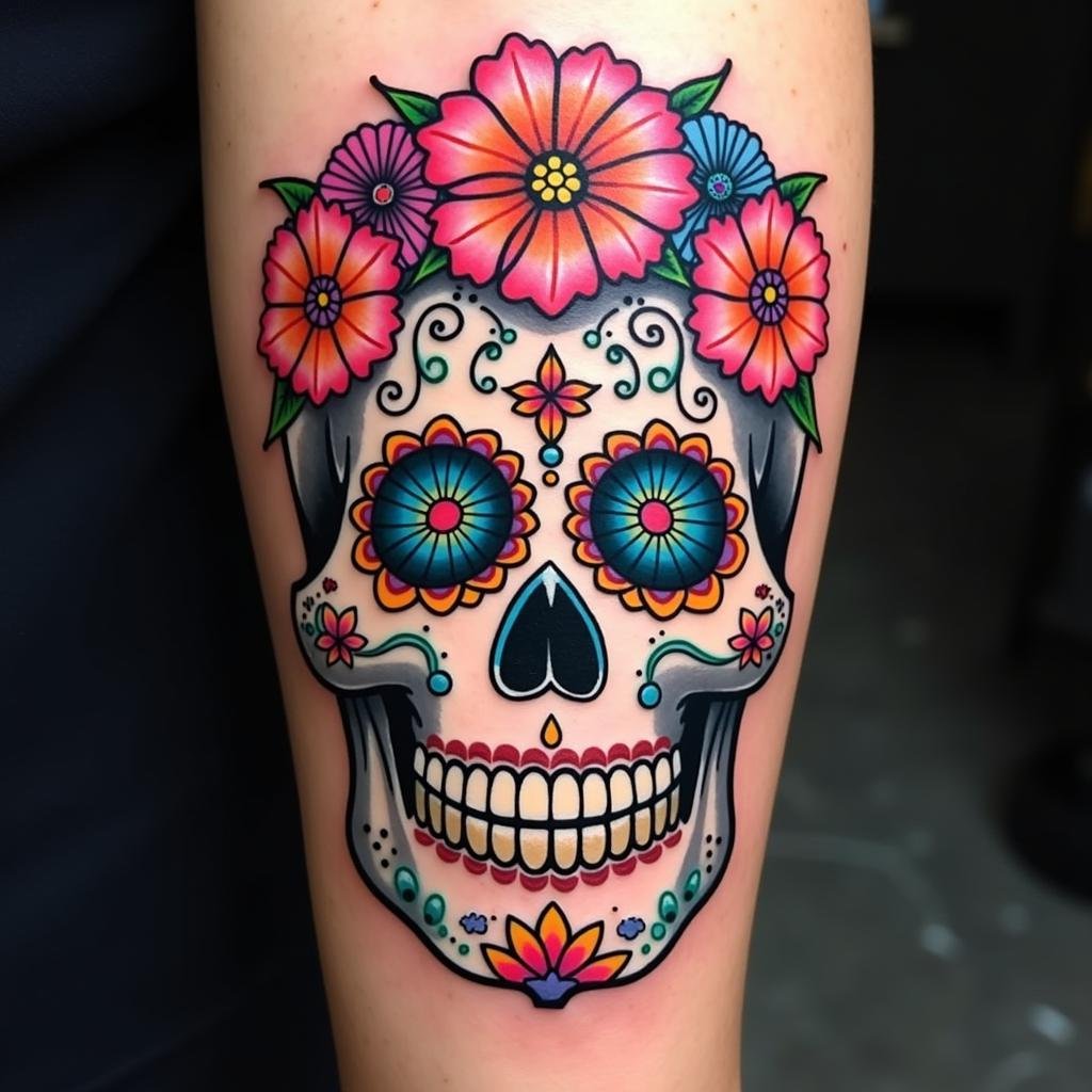 Hình Xăm Đầu Lâu Độc Đáo: Ý Nghĩa Sâu Sắc, Vị Trí "Chất" và Mẫu Tattoo Đẹp Nhất 3 hinh xam dau lau duong sugar skull day mau sac 67beb9 1