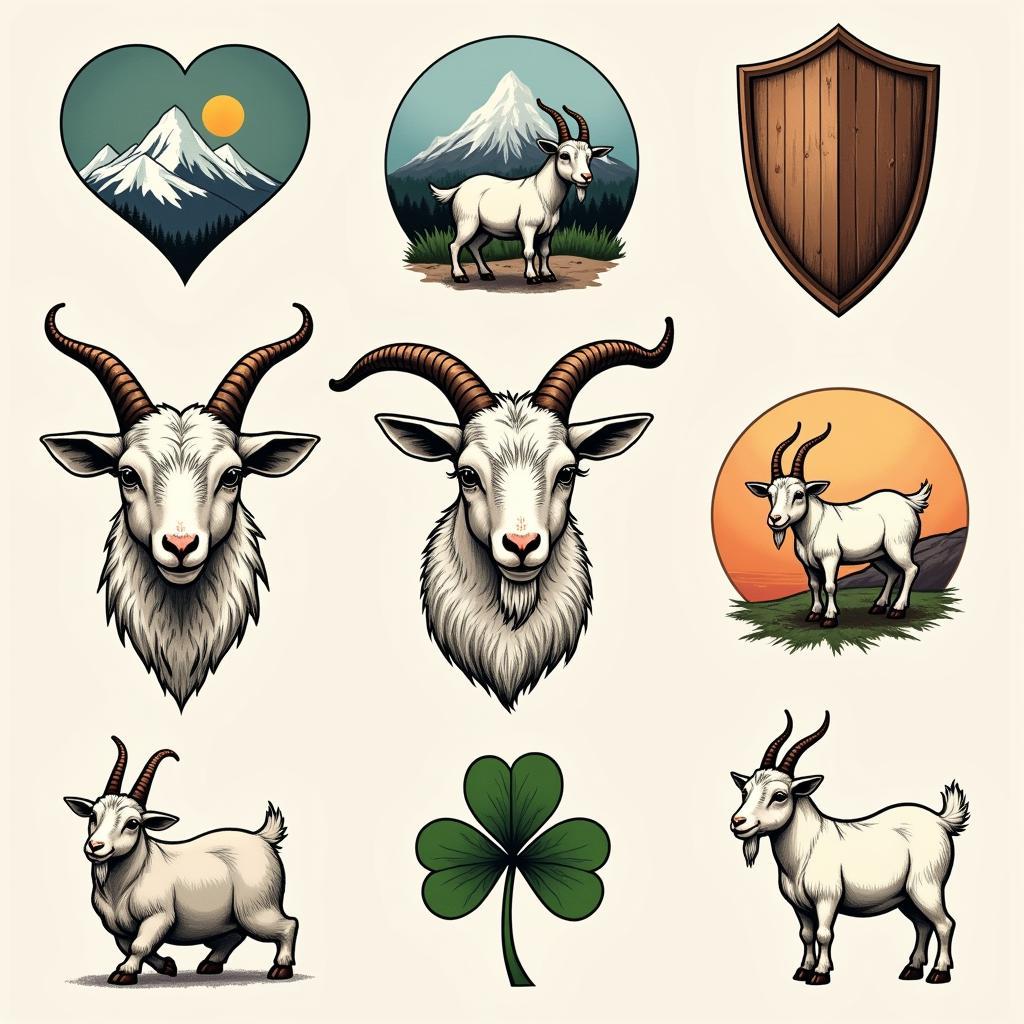 Collage cac bieu tuong y nghia hinh xam de cute, kien tri, bao ve, may man, tu do, ma ket