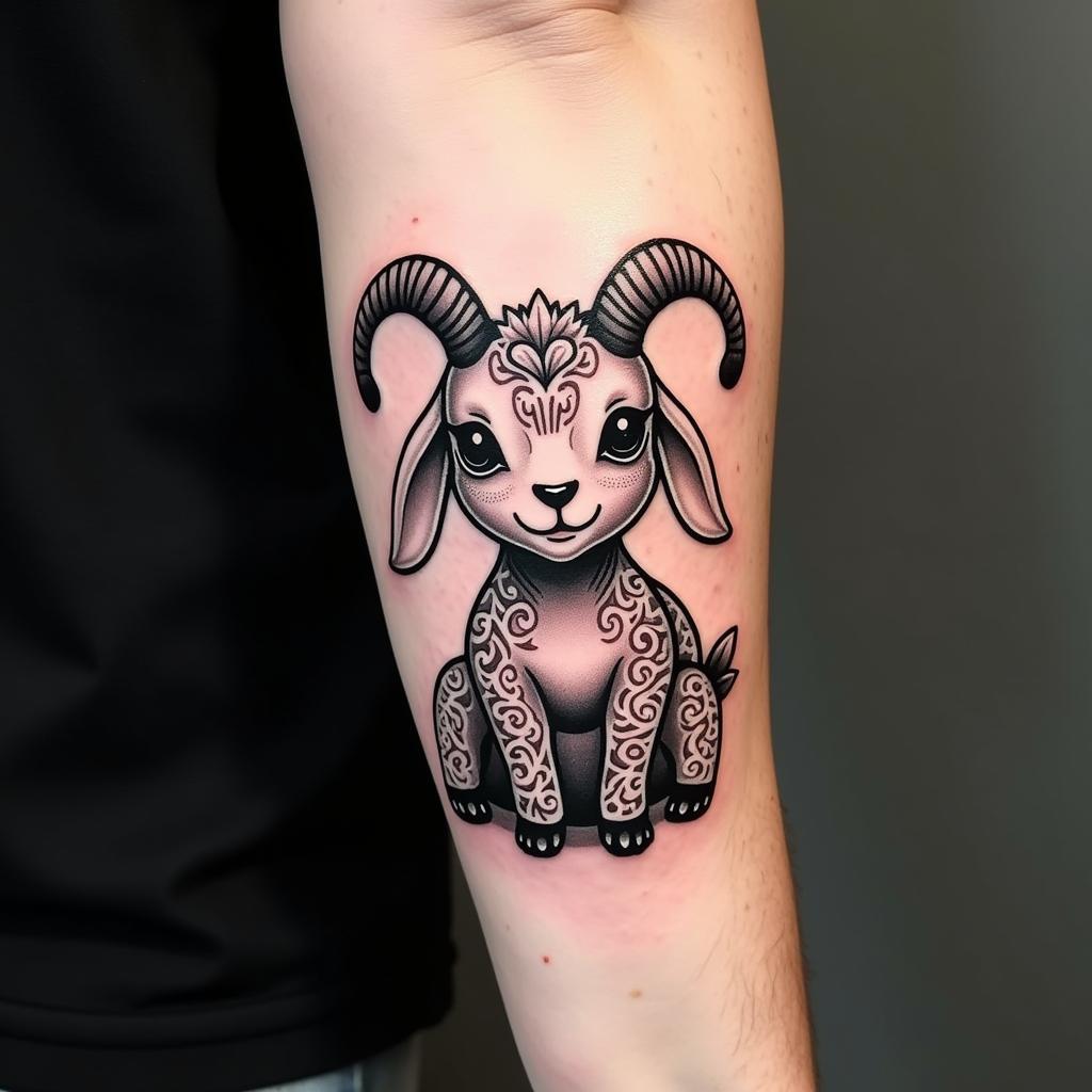 Hinh xam con de cute phong cach Maori voi hoa tiet xoan oc, duong cong, den trang