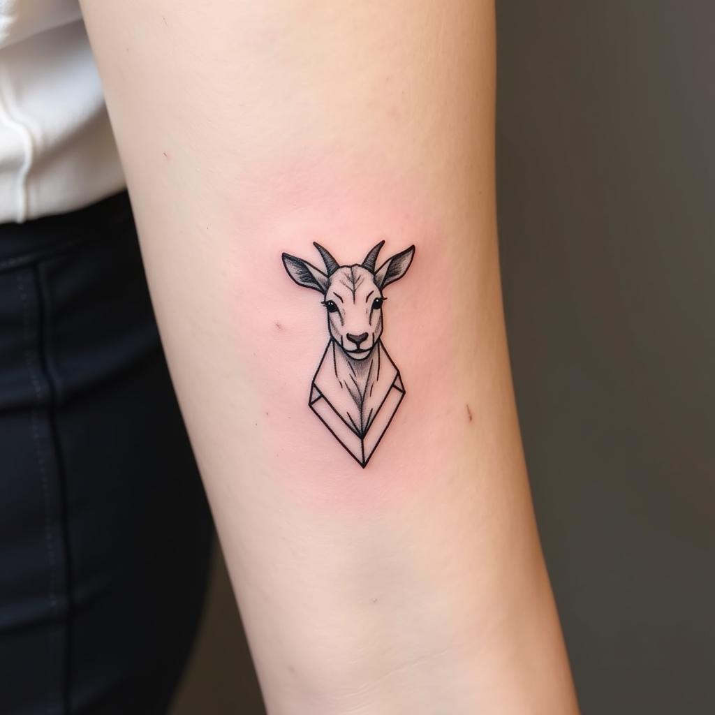 Hình xăm dê hình học mini cute đường nét tinh tế và hiện đại