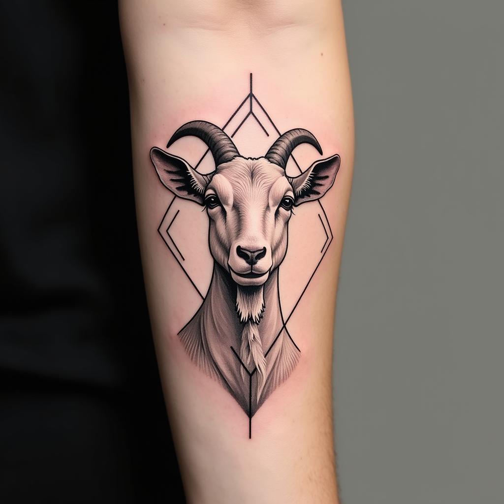 Hình xăm con dê mini phong cách hình học độc đáo