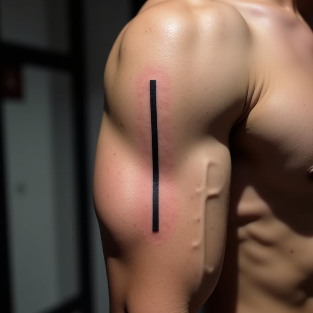 Hình xăm đường thẳng dọc trên bắp tay biểu tượng cho sức mạnh