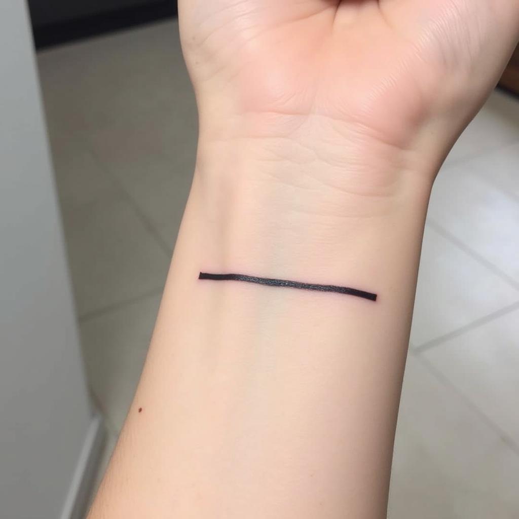 Hình xăm đường thẳng ngang nhỏ nhắn ở cổ tay thể hiện sự cân bằng