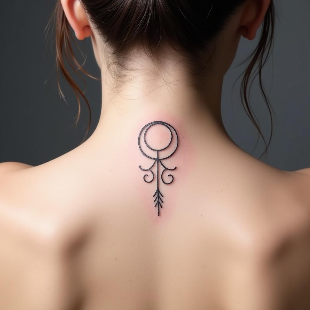 Hình xăm Enso tinh tế sau gáy Hình xăm Enso tinh tế sau gáy