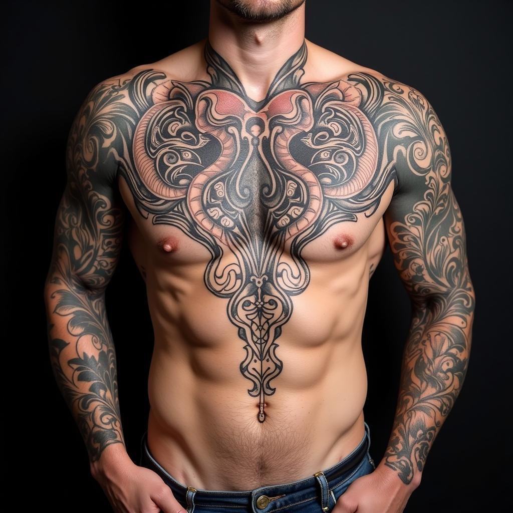 Vẻ đẹp mạnh mẽ: Khám phá hình xăm full ngực nam cuốn hút 2 hinh xam full nguc nam dep ca tinh 67bf39 1