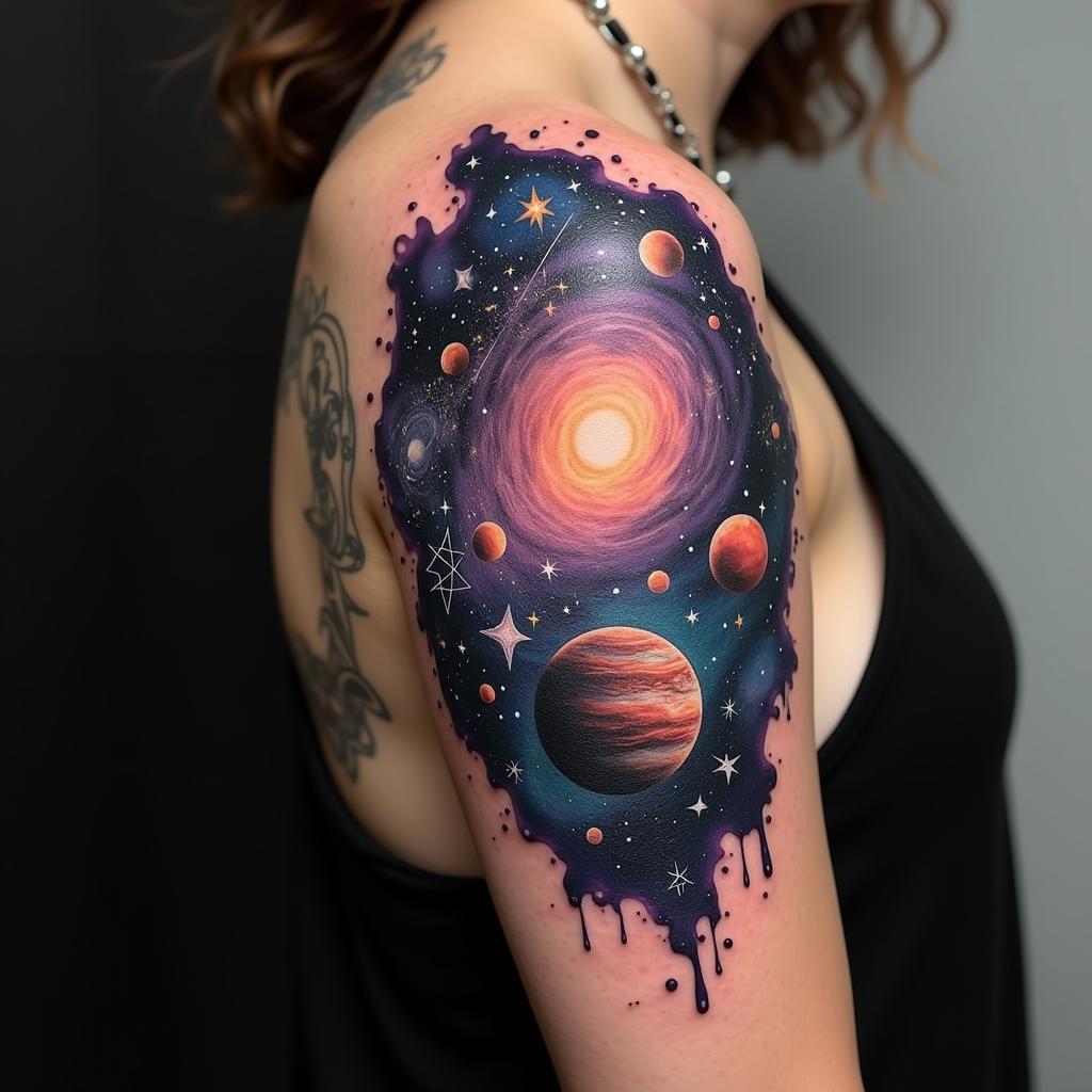 Hình xăm galaxy biểu tượng cho sự huyền bí và khát khao khám phá vũ trụ bao la