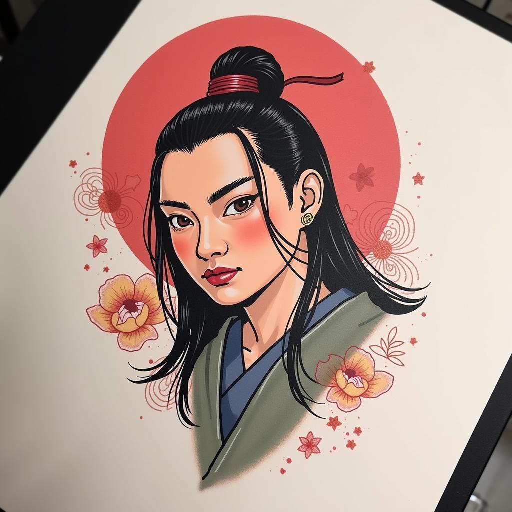 Mẫu hình xăm Gia Cát Lượng cách điệu theo phong cách hiện đại và đầy cá tính