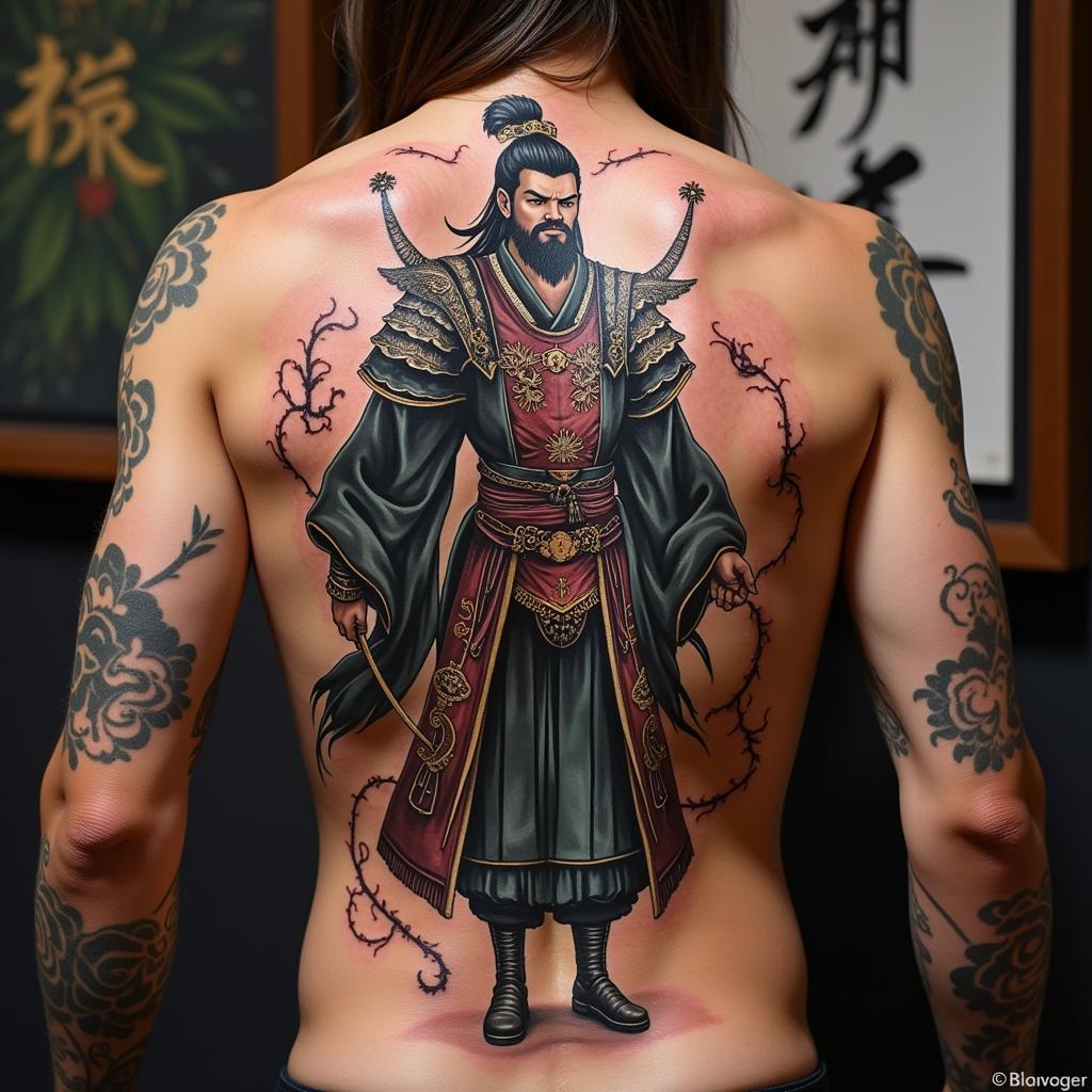Hình xăm Gia Cát Lượng ở lưng vị trí lý tưởng cho hình xăm lớn và phức tạp