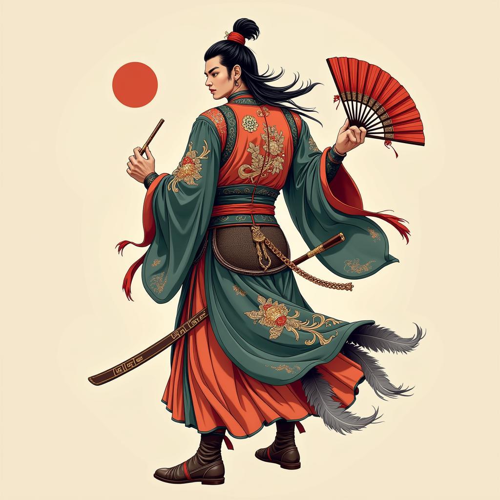 Mẫu hình xăm Gia Cát Lượng toàn thân thể hiện vẻ uy nghiêm và khí chất của Khổng Minh