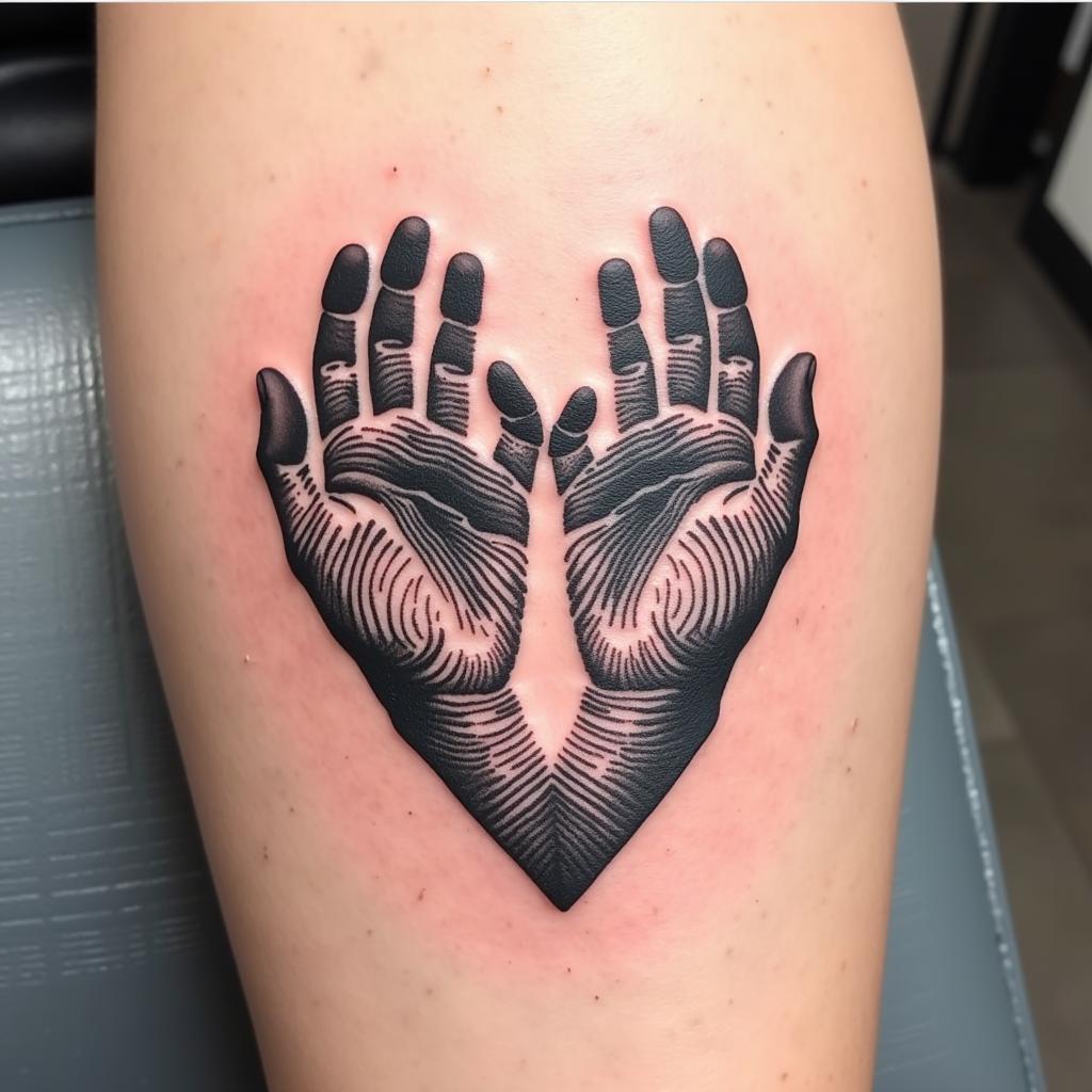 Hình xăm gia đình dấu vân tay các thành viên kết hợp thành hình trái tim ý nghĩa