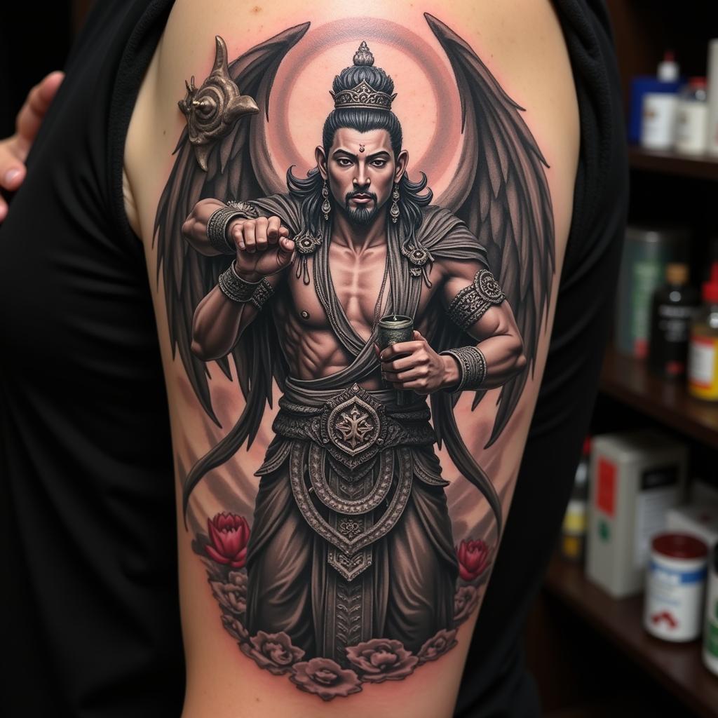 Hình xăm Hắc Bạch Vô Thường phong cách tả thực ấn tượng và mạnh mẽ