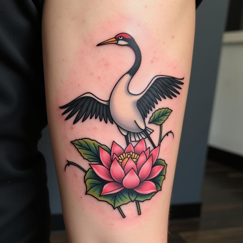 hinh-xam-hac-va-hoa-sen-thanh-tinh-67bf3c Hình xăm hạc và hoa sen, thể hiện sự thanh tịnh, giác ngộ và an yên trong cuộc sống