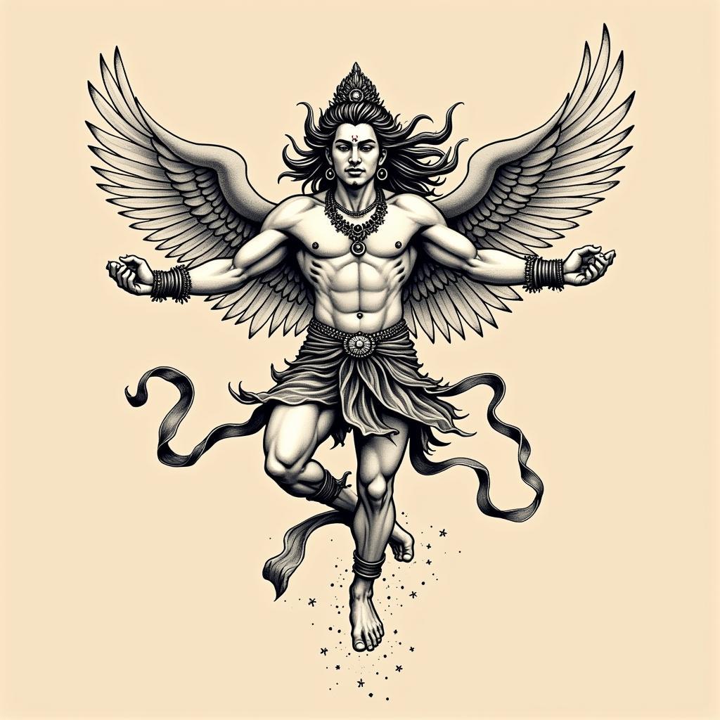 Hình xăm Hanuman đang bay lượn đầy sức mạnh