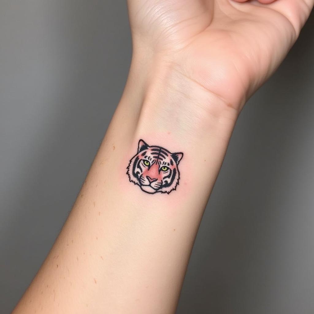 Hình xăm hổ mini nhỏ tinh tế ở cổ tay dành cho nữ giới kín đáo