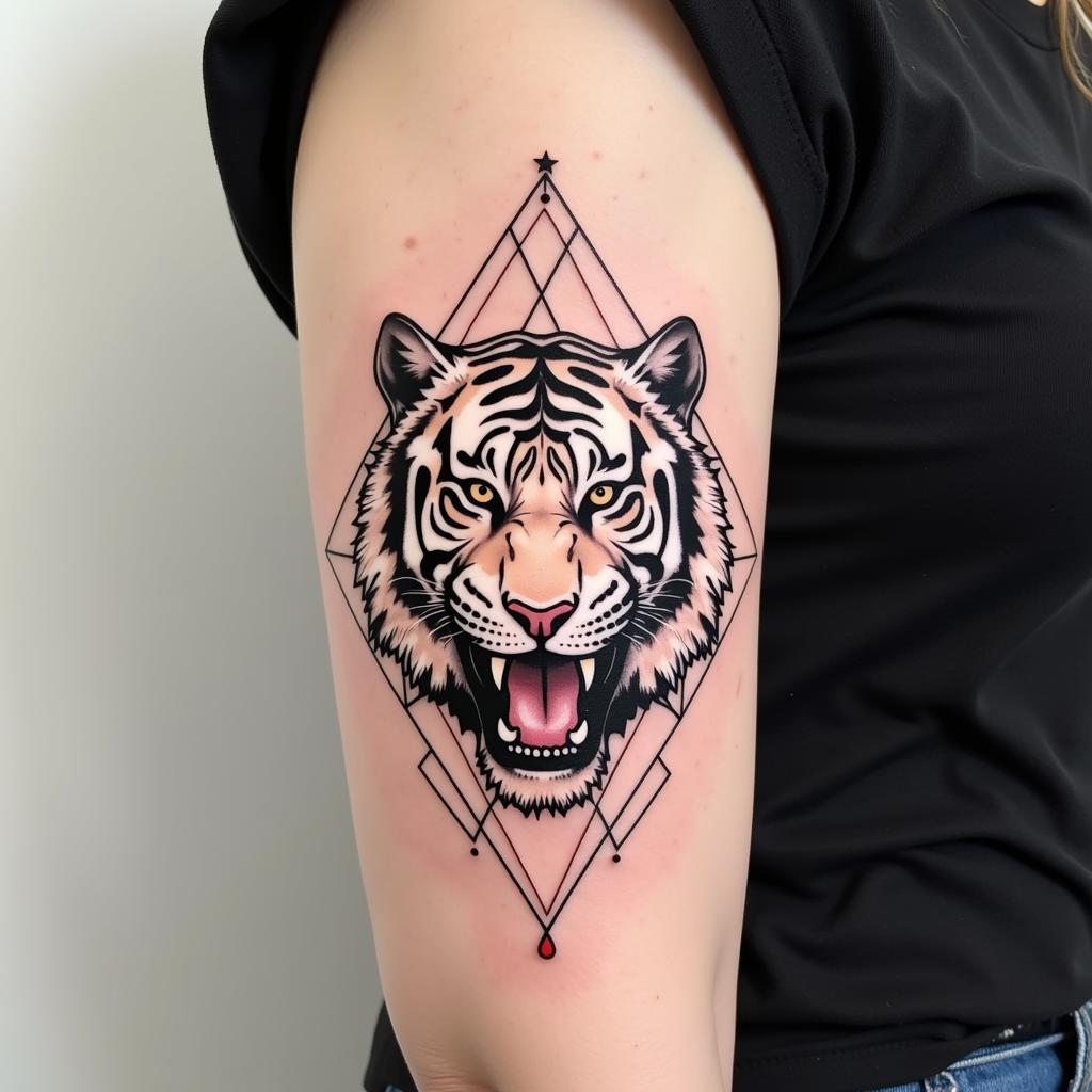Hình xăm hổ nữ geometric cá tính