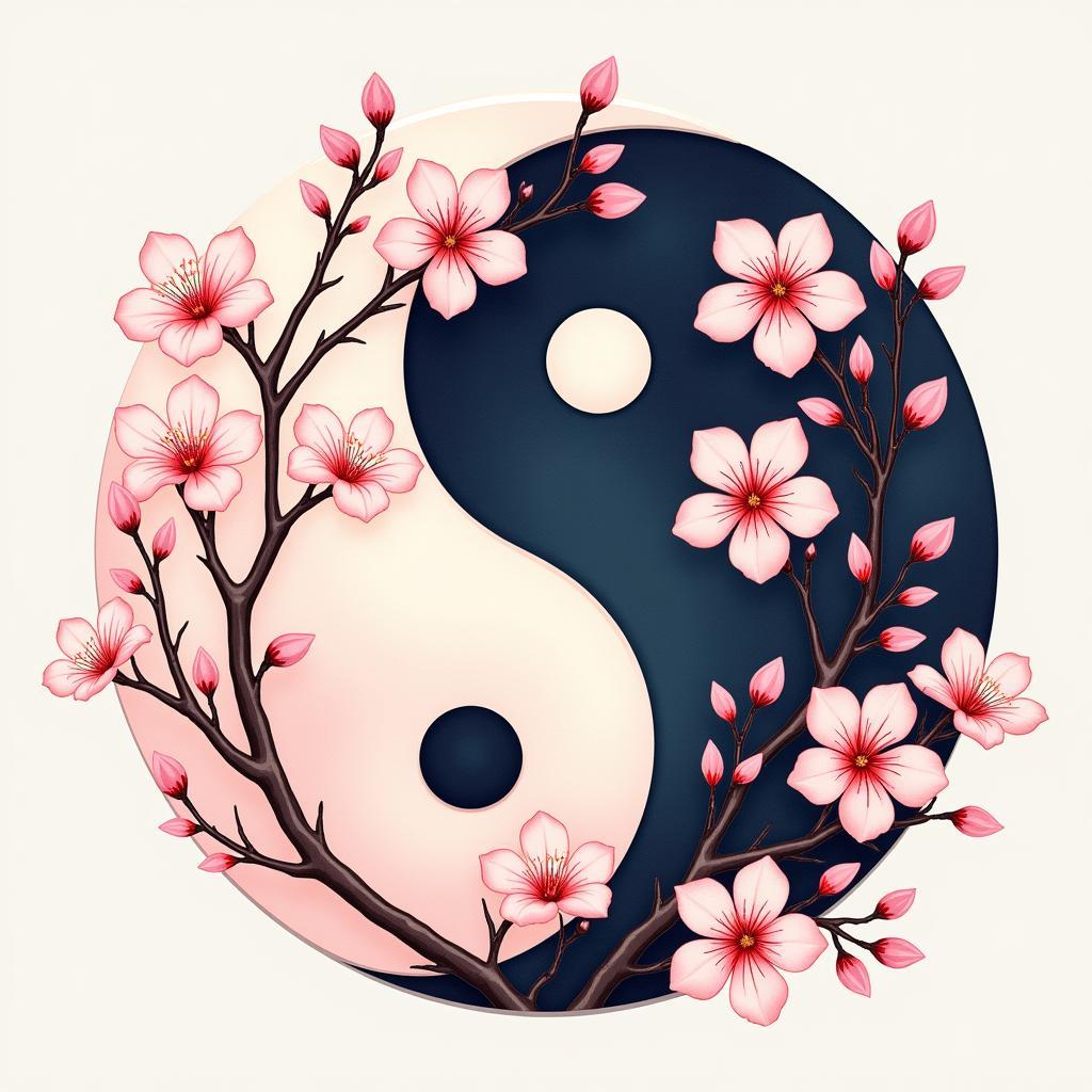 Hình xăm hoa anh đào âm dương nhẹ nhàng tinh tế nữ tính