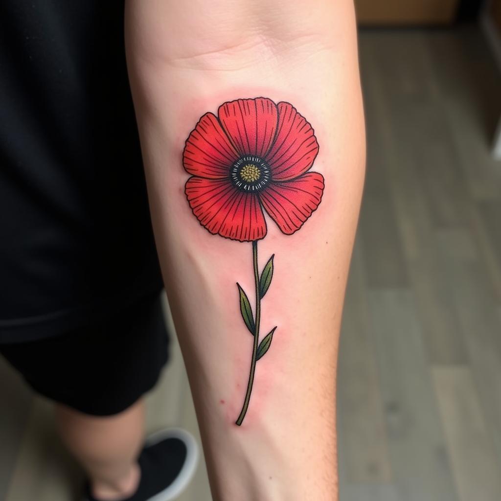 hình xăm hoa anh túc đỏ biểu tượng tưởng nhớ tri ân các cựu chiến binh