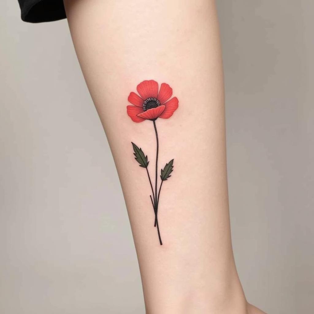 hình xăm hoa anh túc đơn giản tinh tế với đường nét tối giản thanh lịch