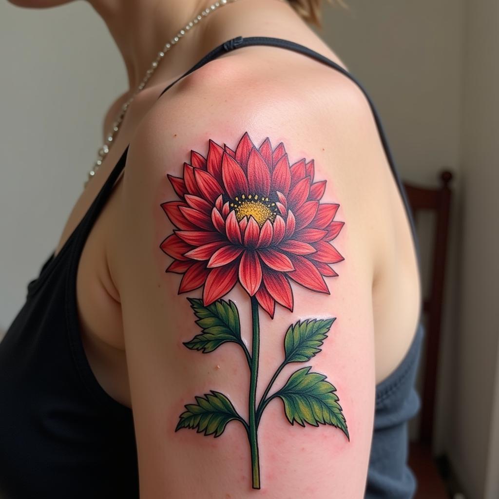 Hinh xam hoa cuc bieu tuong cho su truong tho va suc khoe doi dao