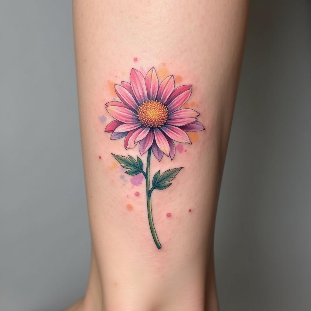 Hinh xam hoa cuc phong cach watercolor voi hieu ung loang mau dep mat